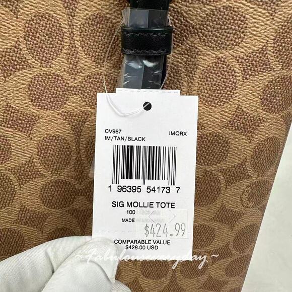 Coach Mollie Tote Bag In Signature Canvas In Tan/Gold/Black CV967 NWT - Picture 5 of 9